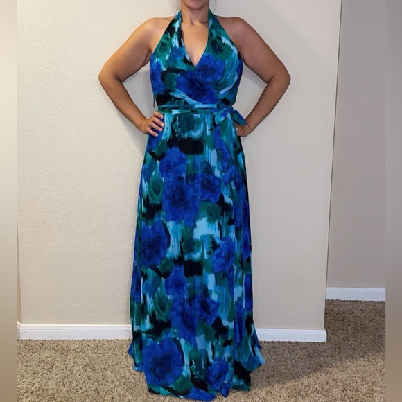 Leslie Fay beautiful long blue and green dress size 6 - Picture 4 of 5